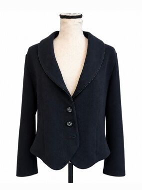 St. John Evening Marie Gray Black Knit Blazer Jacket Beaded Trim Size 10 Read